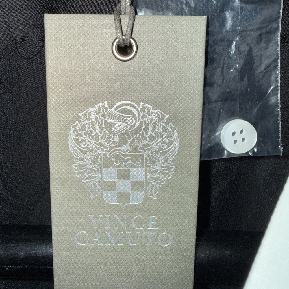 NWT Vince Camuto Woven Contrast Trim Black Flare Sleeve Tie Front Blouse Size Xl - Picture 4 of 6